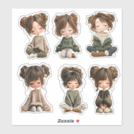 Cozy Sitting Chibi Girl Sticker Sheet シール