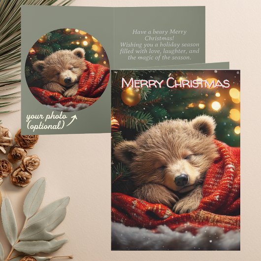 Cozy Sleeping Bear | オリジナル写真クリスマス シーズンカード