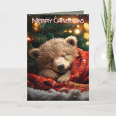 Cozy Sleeping Bear | オリジナル写真クリスマス シーズンカード (正面)