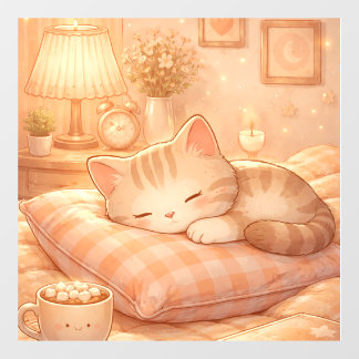 Cozy Sleeping Cat Kawaii Illustration – Cute Aesth ウィンドウサイン