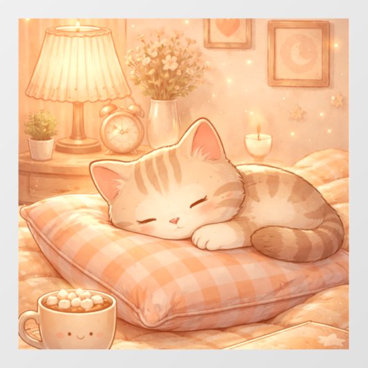 Cozy Sleeping Cat Kawaii Illustration – Cute Aesth ウィンドウサイン (シート)