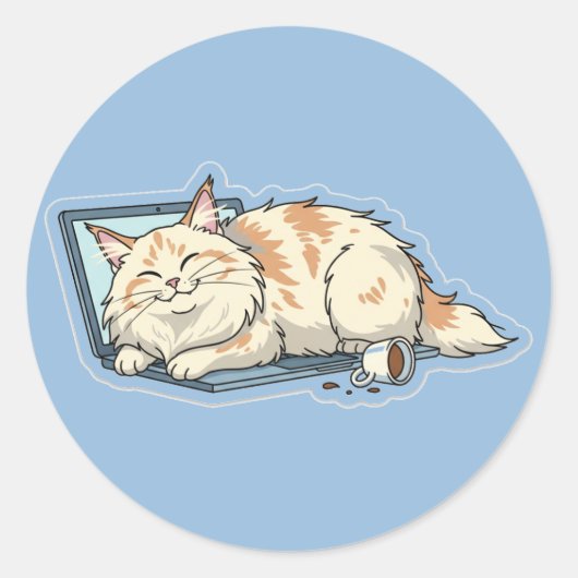 Cozy Sleeping Cat on Laptop | Funny Tech Lover  ラウンドシール (正面)