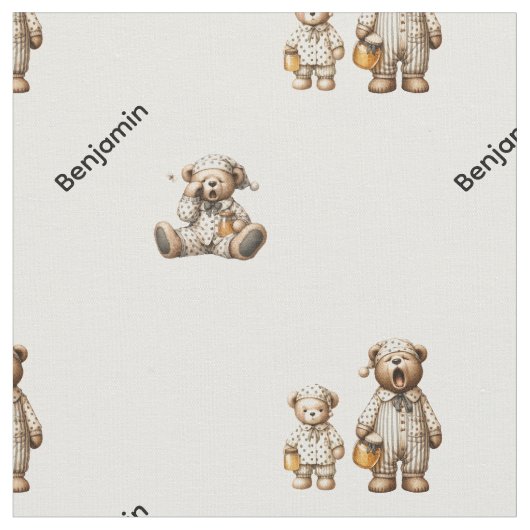 Cozy Sleepy Bear Design with Custom Name Pattern ファブリック (クローズアップ)