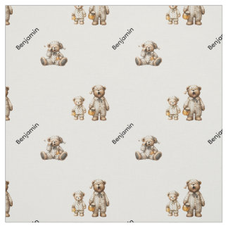 Cozy Sleepy Bear Design with Custom Name Pattern ファブリック