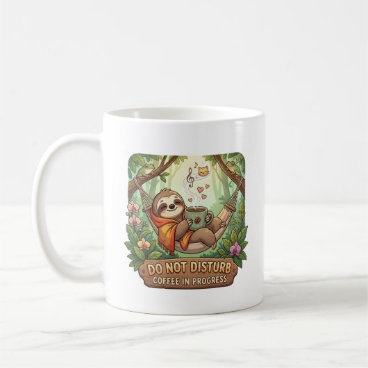 Cozy Sloth with Coffee and Do Not Disturb Text コーヒーマグカップ (左)