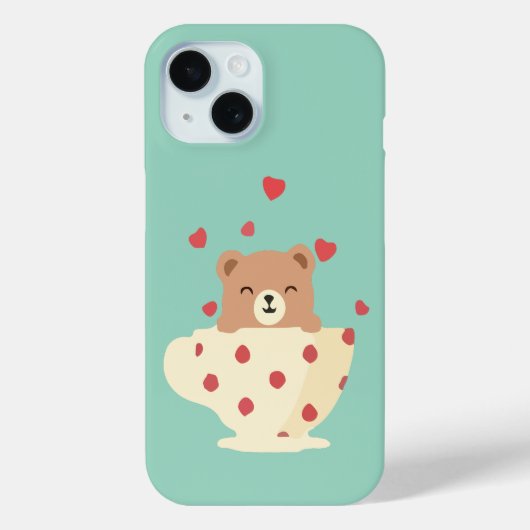 Cozy Smiling Teddy Bear in Polka Dot Teacup Case-Mate iPhoneケース (裏面)