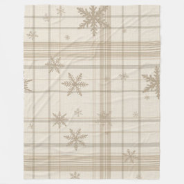 Cozy Snowflake Gingham Plaid Blanket –Warm Neutral フリースブランケット