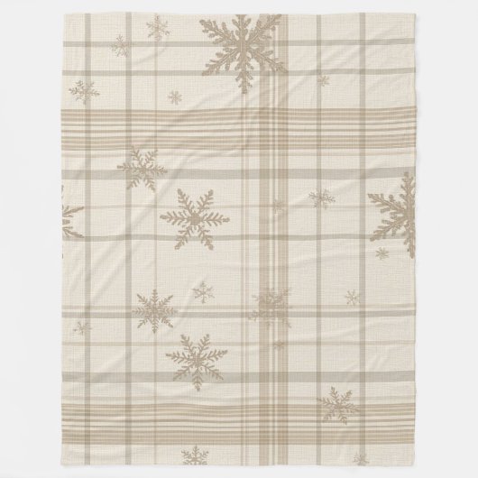 Cozy Snowflake Gingham Plaid Blanket –Warm Neutral フリースブランケット (正面)