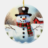 Cozy Snowman in Winter Field Watercolor Christmas  セラミックオーナメント (裏面)
