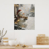 Cozy Snowman with Coffee Christmas Wall Art  ポスター (キッチン)