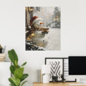 Cozy Snowman with Coffee Christmas Wall Art  ポスター (ホームオフィス)
