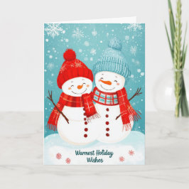 Cozy Snowmen Couple Warmest Holiday Wishes Card シーズンカード