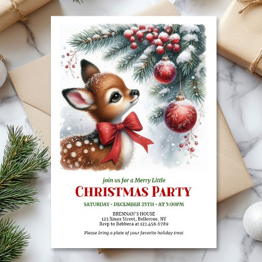 Cozy snowy forest baby deer Christmas kids invite 招待状