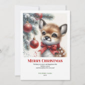 Cozy Snowy Forest Fawn Watercolor Christmas Card  シーズンカード (正面)