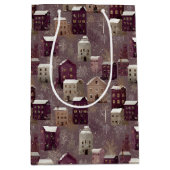 Cozy Snowy Winter Village Pattern (1) ミディアムペーパーバッグ (正面)