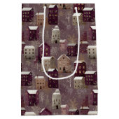 Cozy Snowy Winter Village Pattern (1) ミディアムペーパーバッグ (裏面)