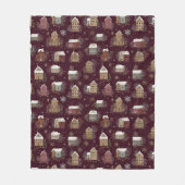 Cozy Snowy Winter Village Pattern (2) フリースブランケット (正面)