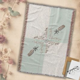 Cozy Soft Sage Green Manuscript Woven スローブランケット