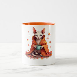 Cozy Sphynx Cat Mug - Autumn Fall Blanket & Coffee ツートーンマグカップ