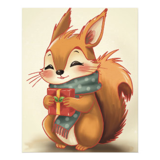 Cozy Squirrel with a Gift – Whimsical Winter Woodl フォトプリント