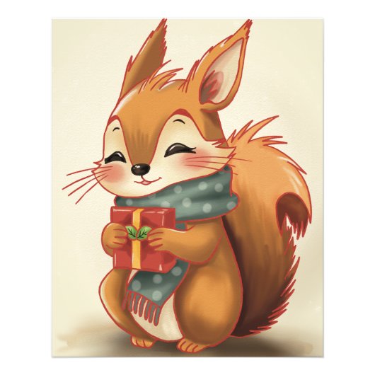 Cozy Squirrel with a Gift – Whimsical Winter Woodl フォトプリント (正面)