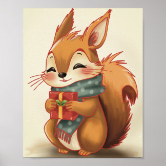Cozy Squirrel with a Gift – Whimsical Winter Woodl ポスター