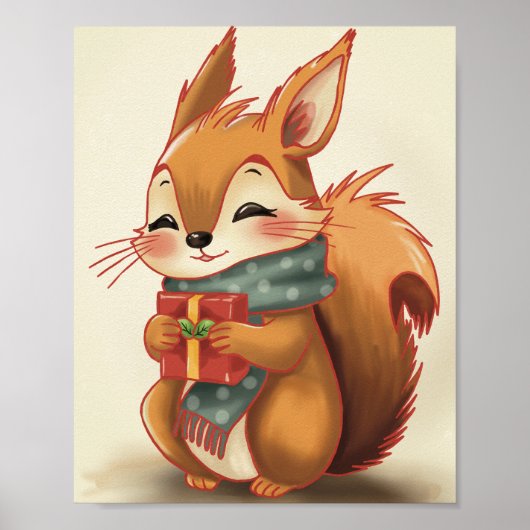 Cozy Squirrel with a Gift – Whimsical Winter Woodl ポスター (正面)