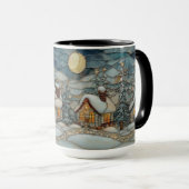 Cozy Stained Glass Snowy Village Holiday Mug マグカップ (正面右)