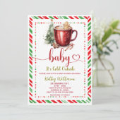 Cozy Stripe Red Mug Christmas Baby Shower  招待状 (スタンド正面)