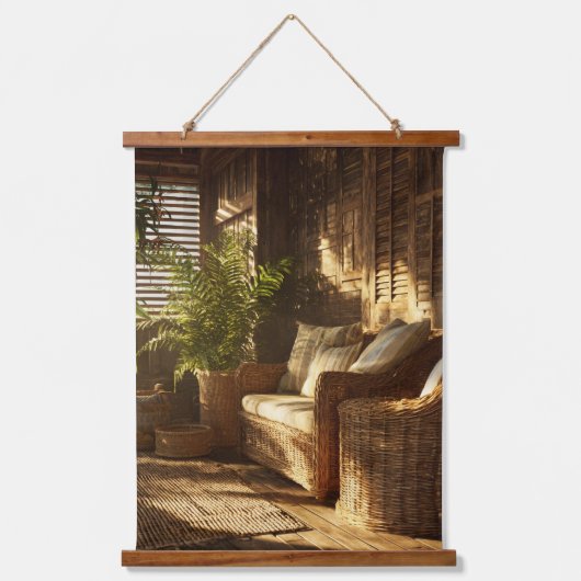 Cozy Sunlit Reading Nook Boho Interior Art 吊り下げ型タペストリー (正面)