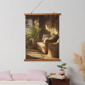 Cozy Sunlit Reading Nook Boho Interior Art 吊り下げ型タペストリー (寝室)