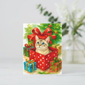 Cozy Surprise Cat Christmas Postcard シーズンポストカード (スタンド正面)