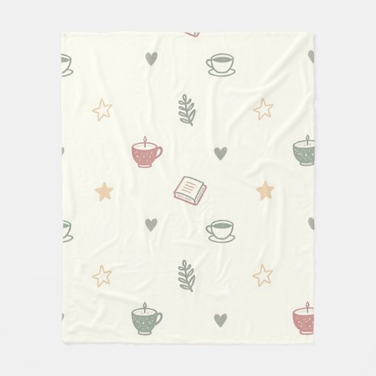 Cozy Tea Books Candle Pattern Soft フリースブランケット (正面)