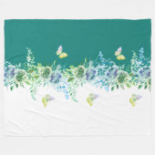 Cozy Teal Floral and Butterfly Sherpa Throw フリースブランケット (正面(横))