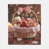 Cozy Teddy Rose Basket Romantic Valentine フリースブランケット (正面)