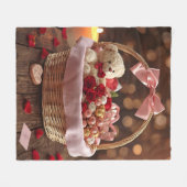 Cozy Teddy Rose Basket Romantic Valentine フリースブランケット (正面(横))