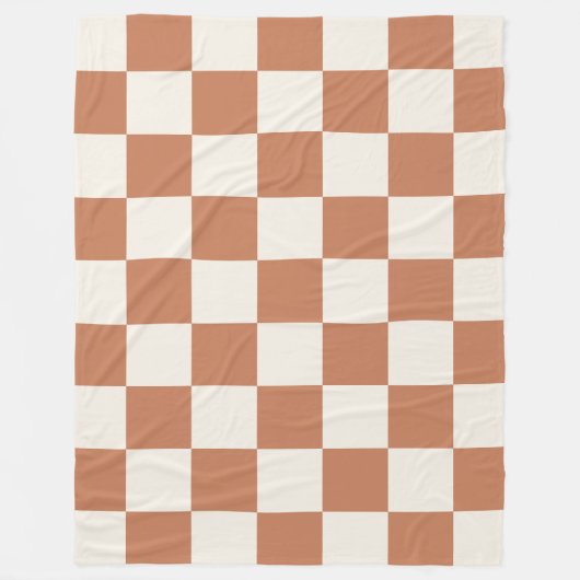 Cozy Terracotta Rust & Cream Buffalo Check フリースブランケット (正面)