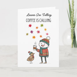 Cozy Thanksgiving Card with Turkey & Coffee カード