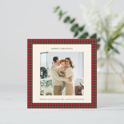 Cozy Traditional Red Plaid Christmas Photo Classic シーズンカード (スタンド正面)