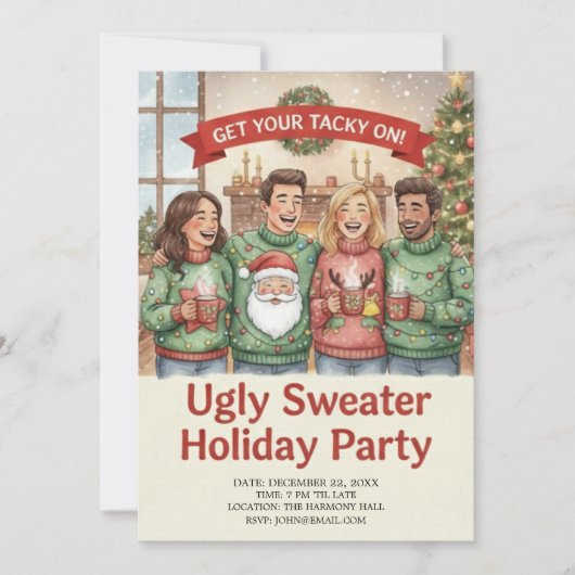 Cozy Ugly Sweater Holiday Party Hand Painted  招待状 (正面)