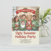 Cozy Ugly Sweater Holiday Party Hand Painted  招待状 (スタンド正面)