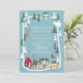 Cozy Up Blue Snowy Village Christmas Holiday Party 招待状 (スタンド正面)