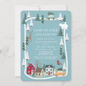 Cozy Up Blue Snowy Village Christmas Holiday Party 招待状 (正面)
