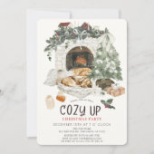 Cozy Up Fireplace Cat Dog Christmas Holiday Party 招待状 (正面)