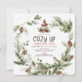 Cozy Up Greenery Wreath Christmas Holiday Party 招待状 (正面)