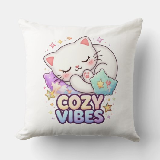 Cozy Vibe Cat Sticker | Cute Sleeping Cat  クッション (正面)