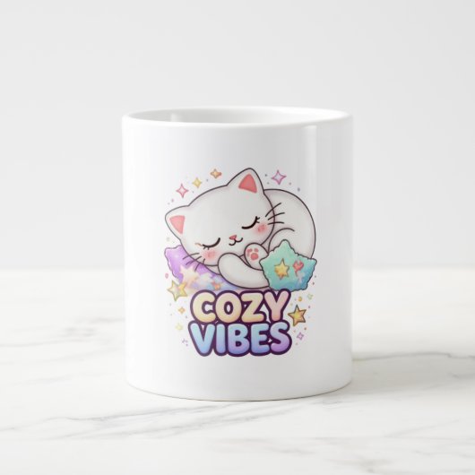 Cozy Vibe Cat Sticker | Cute Sleeping Cat  ジャンボコーヒーマグカップ (正面)