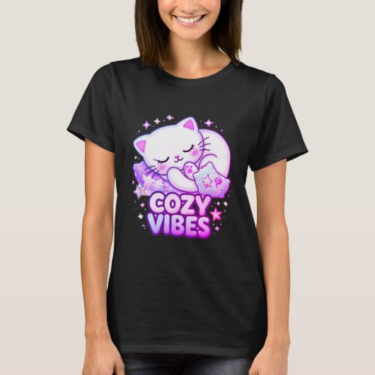 Cozy Vibe Cat Sticker | Cute Sleeping Cat  Tシャツ (正面)