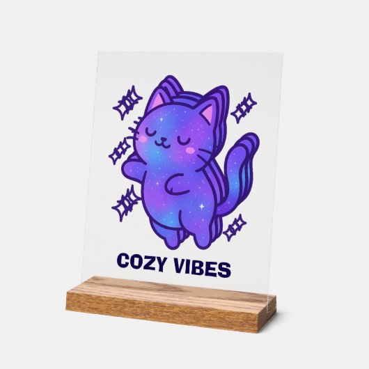 Cozy Vibes Galaxy Cat – Cute Astral Whimsy  アクリルサイン (傾斜)