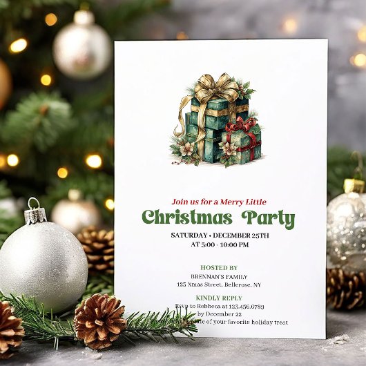 Cozy Victorian Christmas presents party invitation 招待状